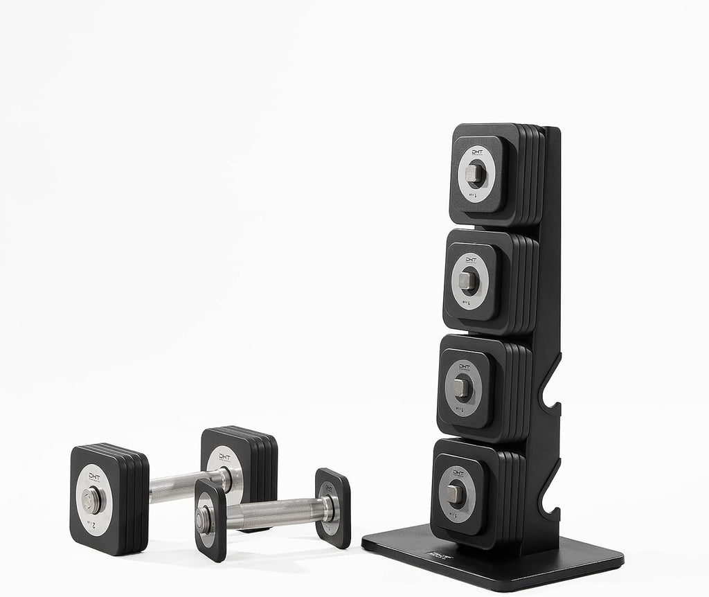 DHT Adjustable Dumbbells, Dumbbell Sets with Rack, Free Weights Dumbbells Set, All-Purpose Fitness, Anti-Rolling, Weights Set for Gym, Home, Office, 2.2-22 lbs, 1 Set
