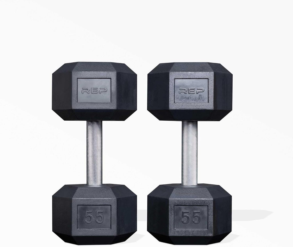 Rep Fitness 55lb-75 lb Dumbbell Set- Rubber Hex, Low Odor, Fully Knurled- Made for Heavy Lifting