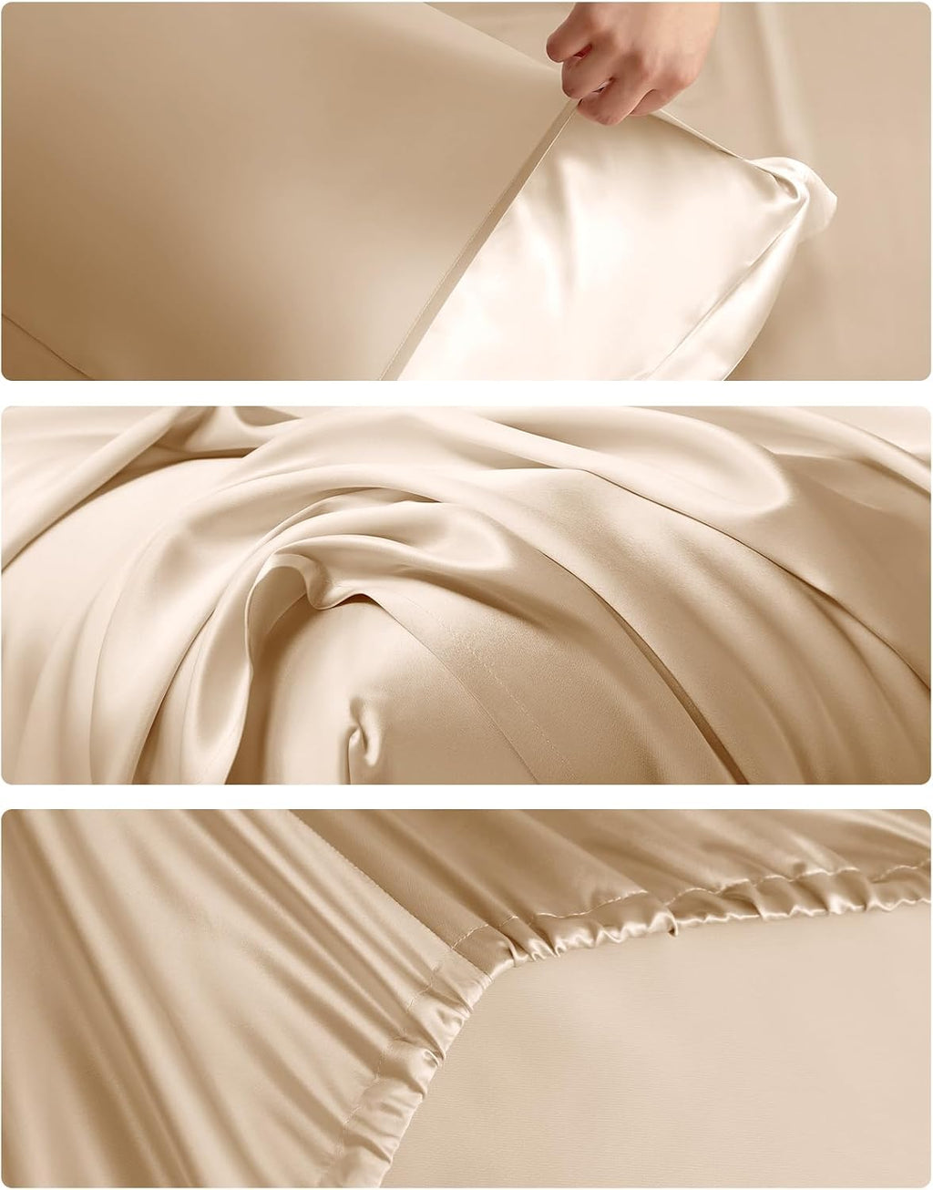 THXSILK 4pcs Silk Bed Sheets Set, 100% Long Stranded 25 Momme Mulberry Silk Bedding Set, Sheets and Pillowcase Set, Extremely Soft and Luxurious (Champagne, Queen)