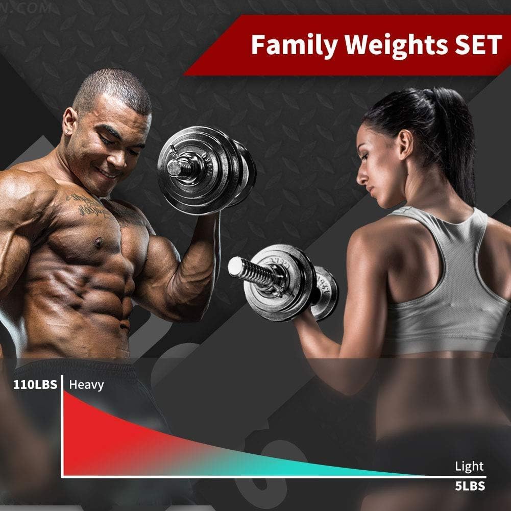 Fitness Dumbbells Set, Adjustable Weight Sets up to 66 lbs, with Metal Connecting Rod Used As Barbell, Chromed Weights, Hardcover Gift Box, Home Gym Work Out Training Equipment (66.00, Pounds)