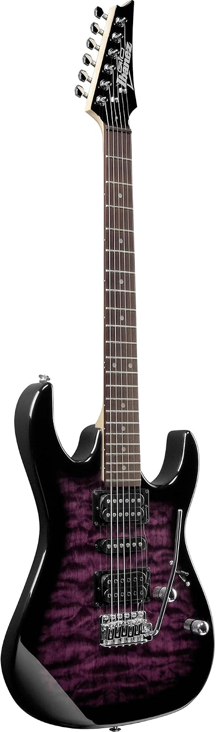 Ibanez GRX70QA RG Gio Electric Guitar - Transparent Violet Sunburst Bundle with Amp, Gig Bag, Tuner, Instrument Cable, Picks, Austin Bazaar Instructional DVD, and Polishing Cloth