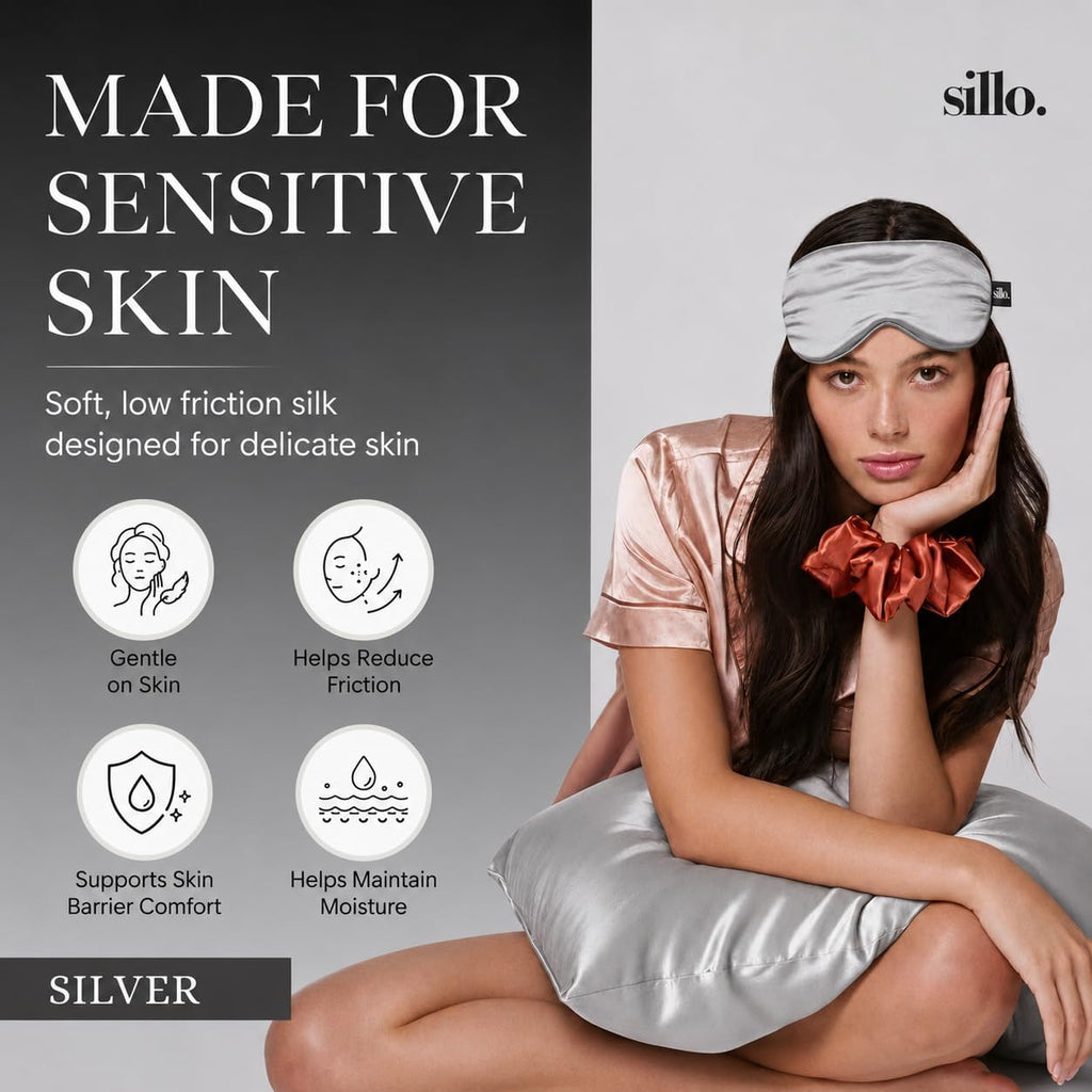 Sillo Silk Pillow Cases 2 Pack - 22 Momme Mulberry Silk Pillowcases for Hair and Skin, Anti Acne Pillow Case, Hypoallergenic Silver-Infused, Envelope Closure, King (Silver)