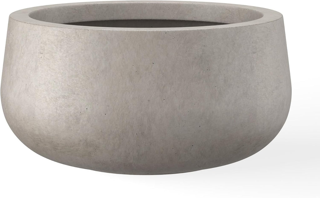 Kante 19.6' Dia Round Concrete Planter, Cement Plant Pots with Drainage Hole and Rubber Plug for Outdoor Indoor Garden Home, Modern Curvaceous Design, Weathered Concrete