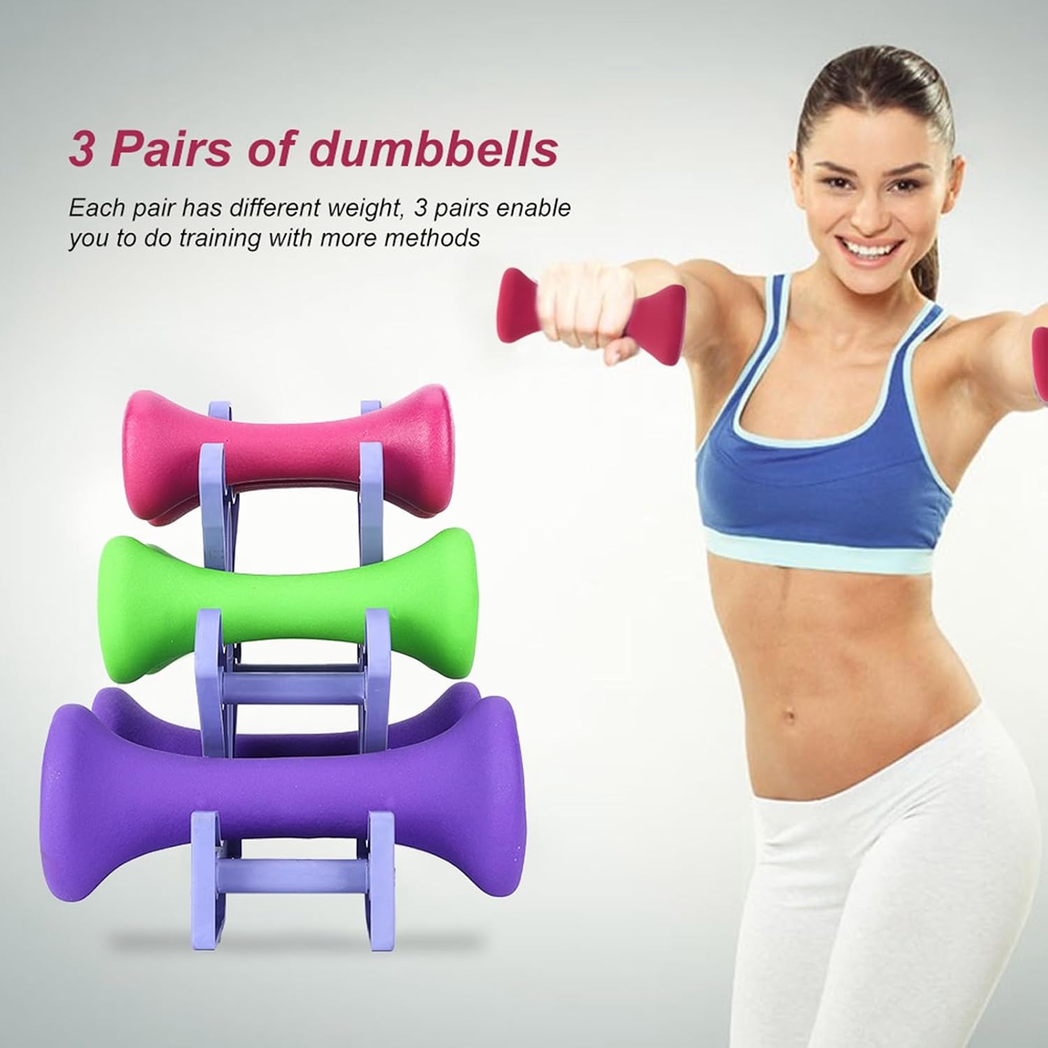 6pcs Fitness Weights Set with Rack, 2lb 3lb 5lb Bodybuilding Exercise Equipment for Women Home Gym Training