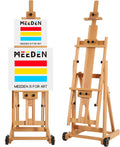 MEEDEN Versatile Studio H-Frame Easel - All Media Adjustable Beech Wood Studio Easel, Painting Floor Easel Stand, Movable and Tilting Flat Available, Holds Canvas Art up to 77'