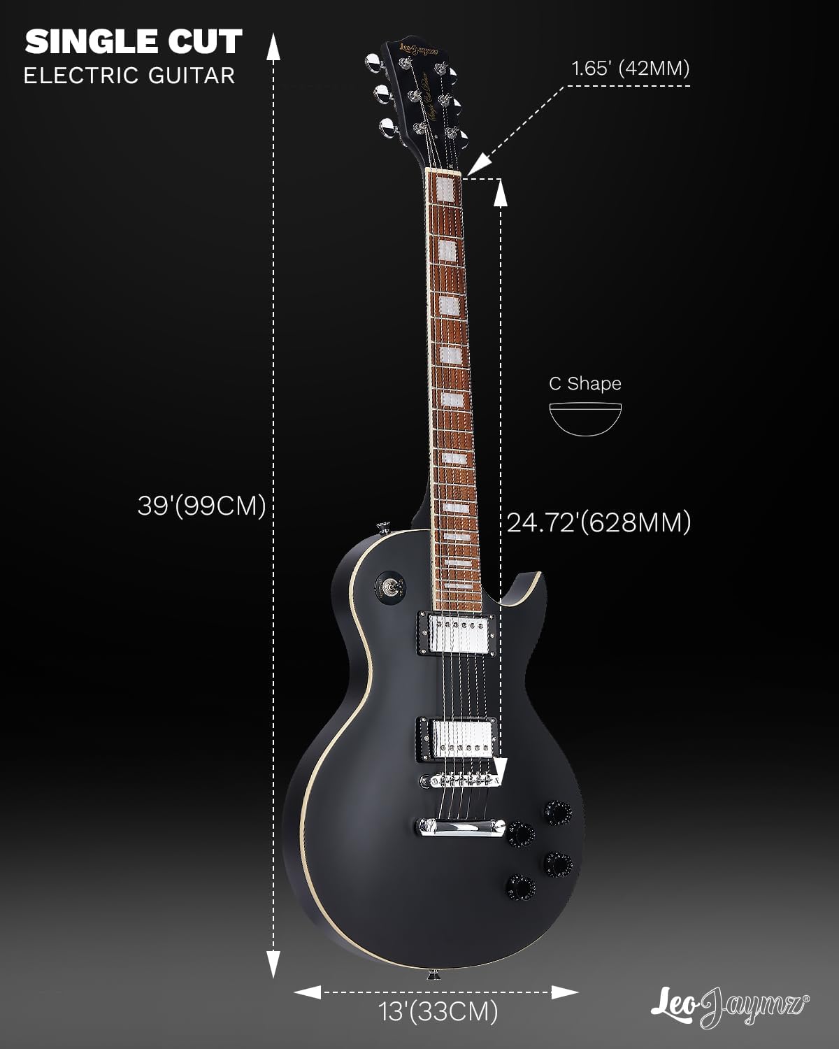 Leo Jaymz SC Series Electric Guitar – Mahogany Body, Laurel Fingerboard, Dual Humbuckers, Tune-O-Matic Bridge, C Neck, 18:1 Tuners (Matt Black X)