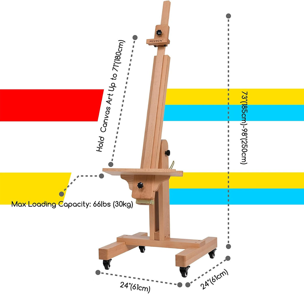MEEDEN Large Art Easel for Painting: Solid Beech Wood Heavy Duty Artist Easel for Adults Beginner Painters - Professional Painting Easel with Tilts Flat can Holds Canvas Art Up to 71' for Art Studio