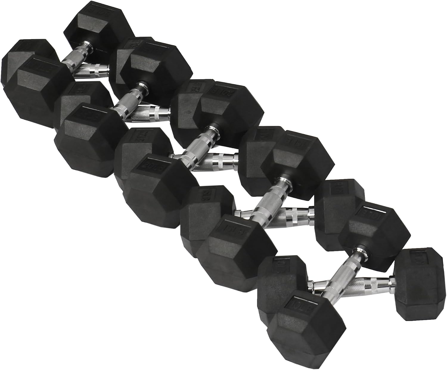 Signature Fitness Rubber Encased Hex Dumbbell, Set Including 10, 15, 20, 30LB Pairs