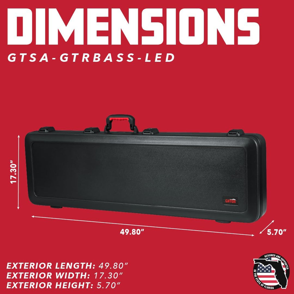 Gator Cases Molded Flight Case for Bass Guitar with Internal LED Lighting and TSA Approved Locking Latch, (GTSA-GTRBASS-LED)