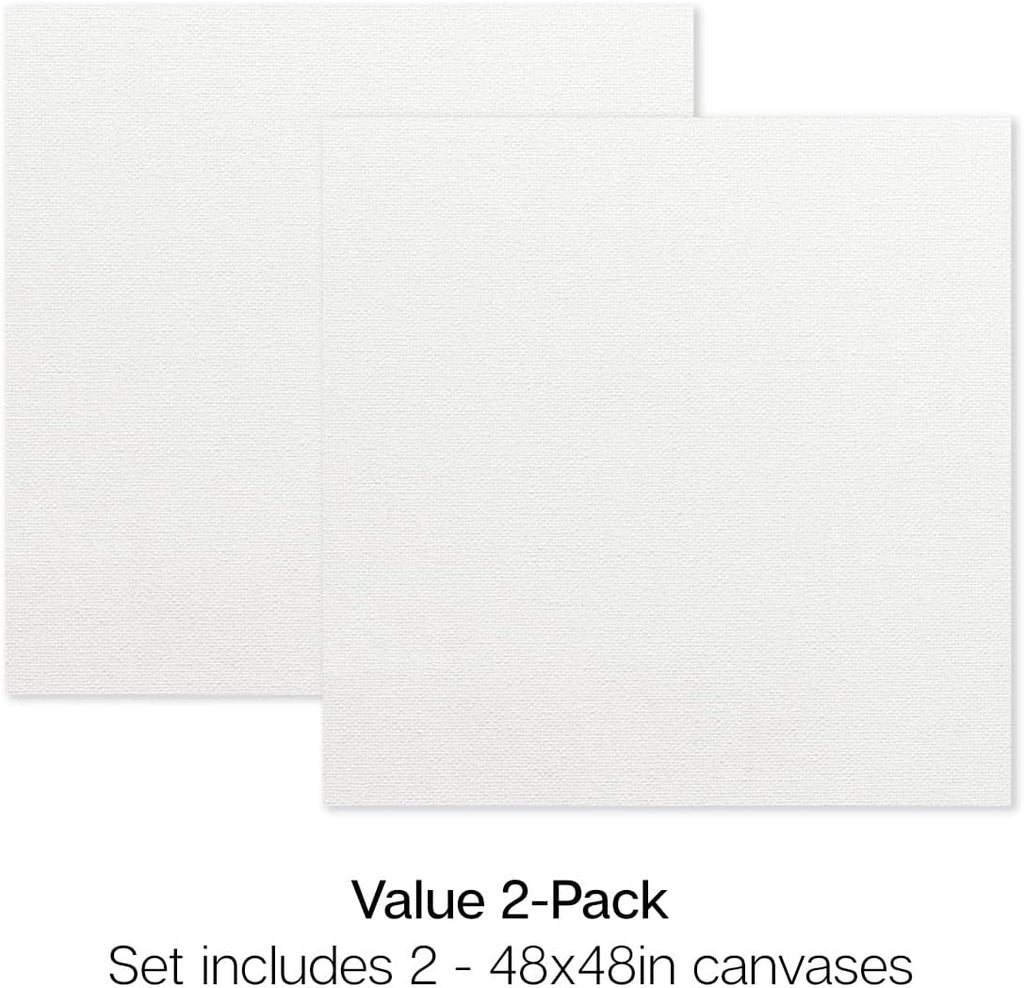 KINGART 847-2 White Stretched Canvas, 100% Cotton, Gesso Primed, for Acrylic, Oil & Mixed Media, 48' x 48', Pack of 2
