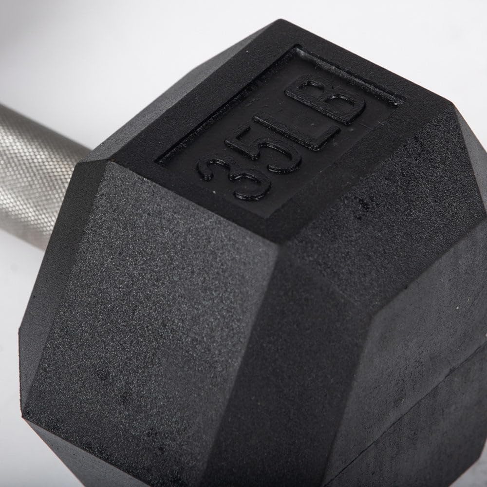 Titan Fitness Free Weights, Rubber Coated Hex Dumbbell, Straight Stainless Steel Handle, Strength Training, Full Body Workout