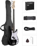 GLARRY Full Size Electric Bass Guitar Beginner Kit 4 String Exquisite Basswood Bass with 20W AMP, Cable, Strap, Bag and Accessories (Black, 39'Right Handed)