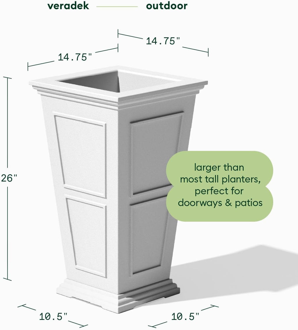 Veradek Brixton Series Tall Planter - Large Outdoor Planter for Front Porch/Patio | Crack-Resistant Plastic for All-Weather Use | Classic Estate Design for Tall Plants, Flowers, Trees
