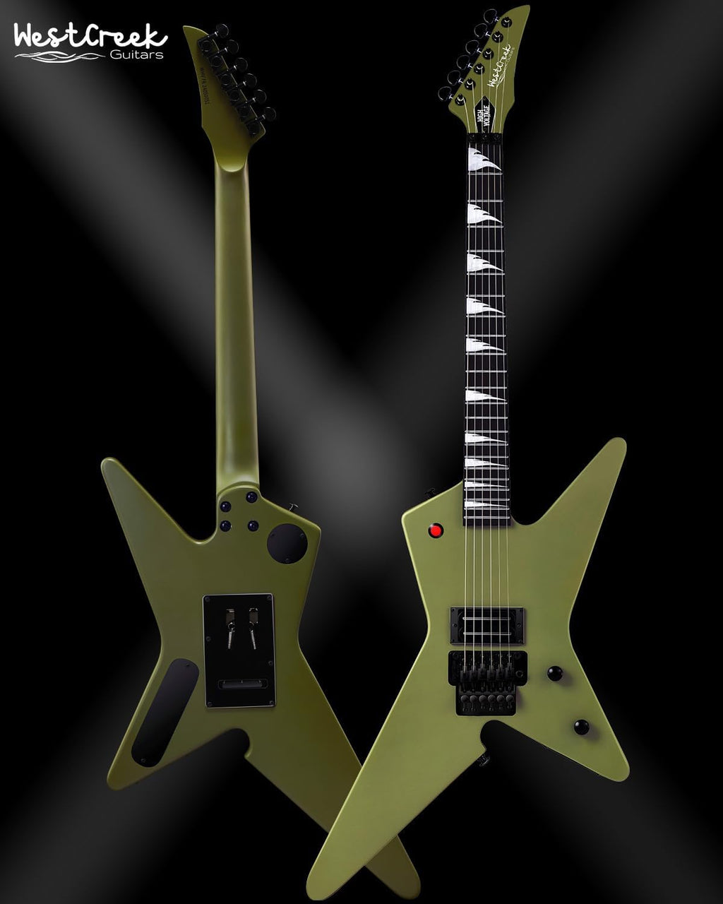 WestCreek HVFR Solid Body Electric Guitar, Heavy Metal Pickups, Heavy Metal Guitar, Rounded End Jumbo Frets (Matte Green)
