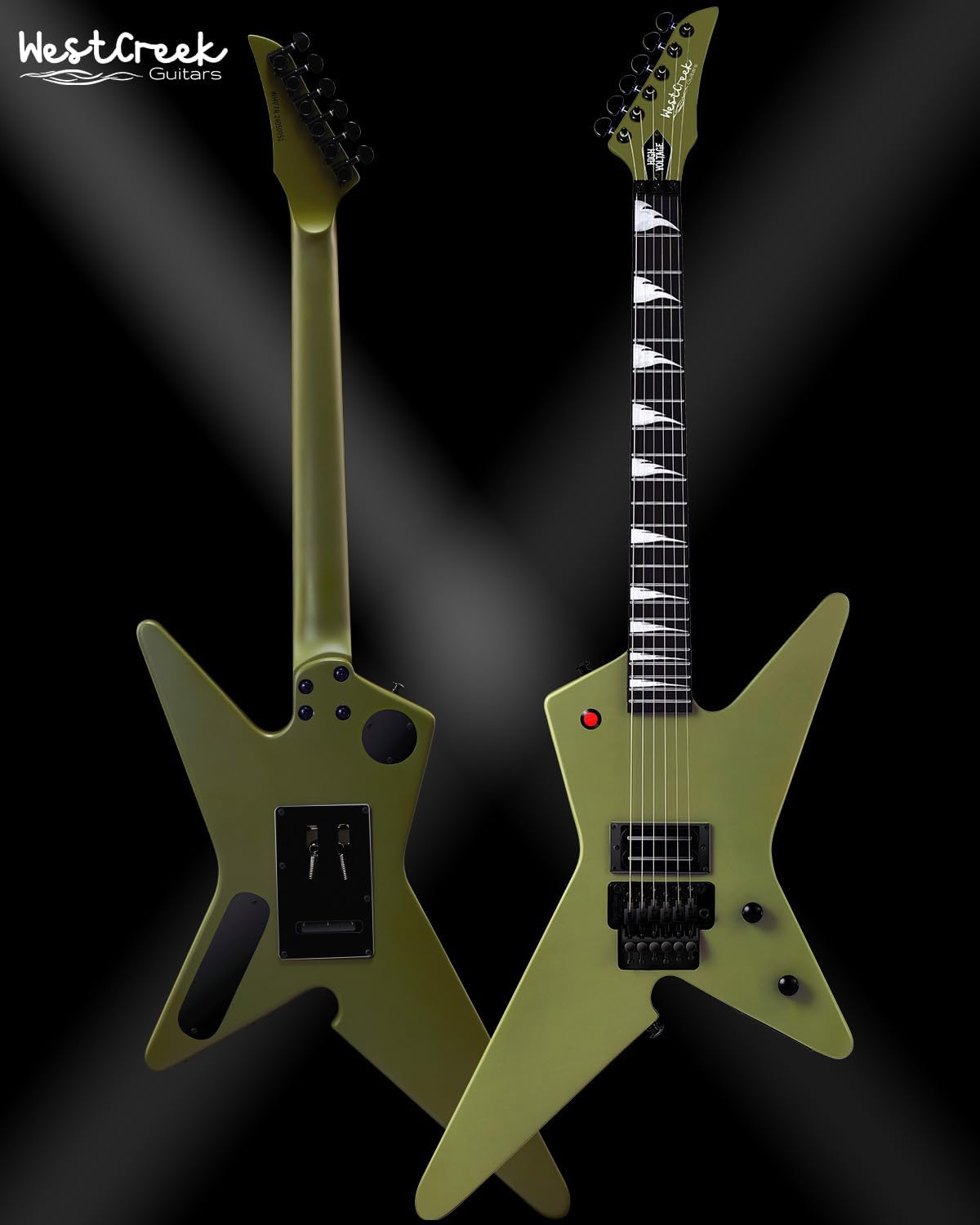 WestCreek HVFR Solid Body Electric Guitar, Heavy Metal Pickups, Heavy Metal Guitar, Rounded End Jumbo Frets (Matte Green)