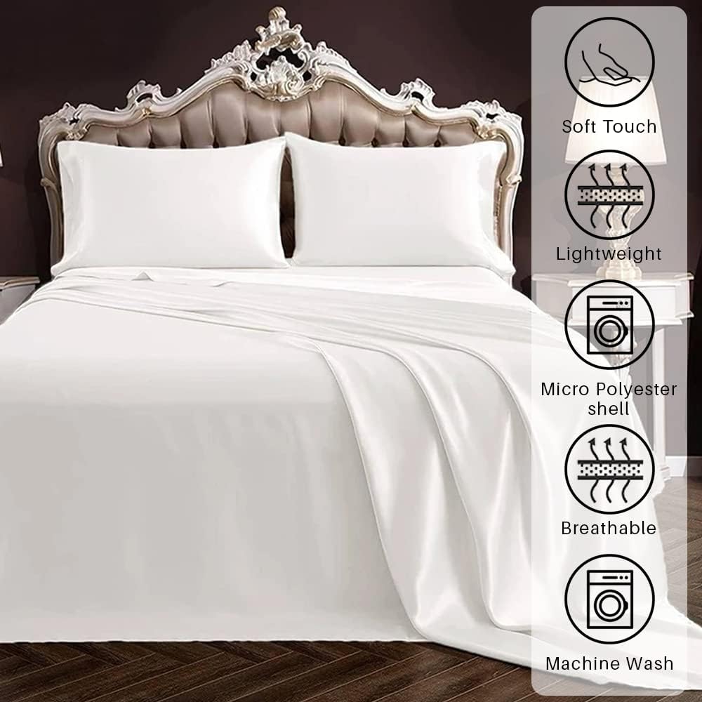 100% Pure Silk Sateen Sheet Set |7 Pcs|Fitted Sheet Fits Up to 15' Deep Pocket Mattress|Flat Sheet Fitted Sheet Duvet Pillowcase Set|Wrinkle Free Fade Resistant (California King, Black)