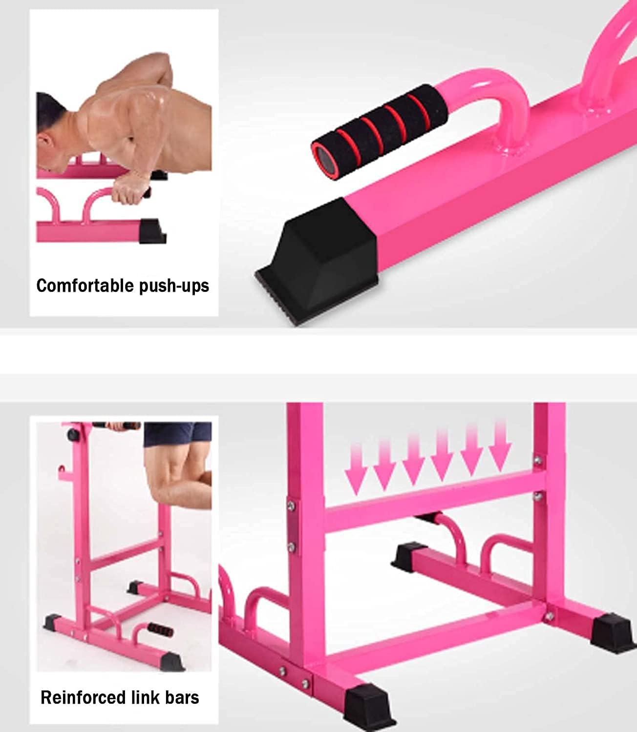Multi Pull Up Bar Dip Station Power Tower Exercise Equipment Fitness Workout Station for Home Gym Can Be Used with Barbells and Dumbbell Benches Adjustable Height Pink