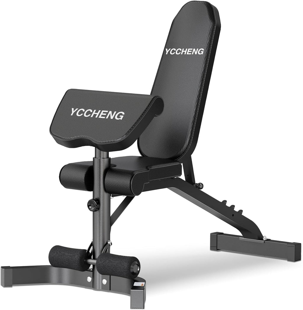 Muti-functional Adjustable Weight Bench/Workout Bench with Barbell Rack Set for Home Gym, Upright Incline Flat Exercise Benches with Preacher Pad