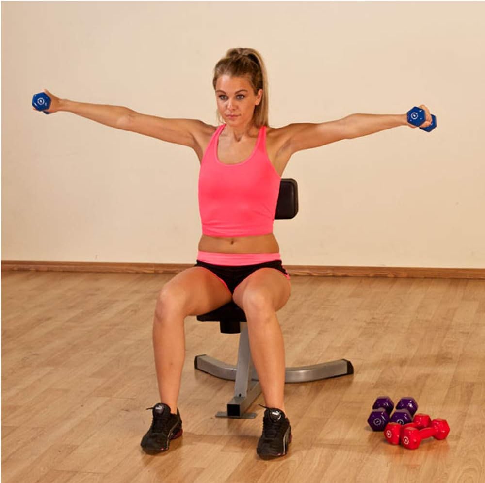 Body-Solid Tools (BSTVDS110) Vinyl Dumbbell for Weight and Aerobic Training, Pilates & Physical Therapy, Hand Weights Set for Women, Free Weights Hex End Dumbbells, 1-10lbs. Set