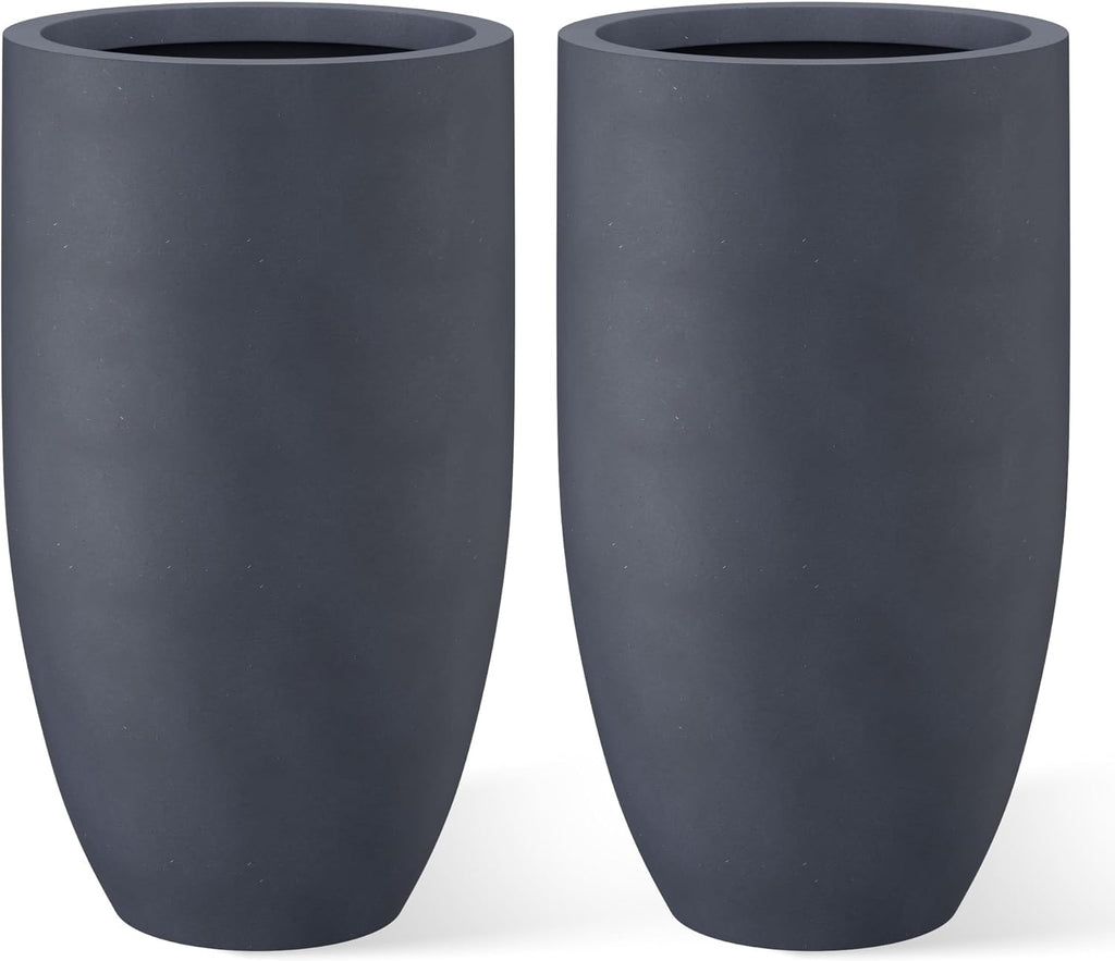 Kante 24 Inch Tall Round Concrete Planter, 2 Pack Large Indoor Outdoor Plant Pots with Drainage Hole and Rubber Plug, Modern Decorative Garden Pots for Home Patio Porch, Charcoal