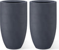 Kante 24 Inch Tall Round Concrete Planter, 2 Pack Large Indoor Outdoor Plant Pots with Drainage Hole and Rubber Plug, Modern Decorative Garden Pots for Home Patio Porch, Charcoal