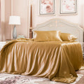 PROMEED 100% Mulberry Silk Duvet Cover Set 3PCS Full Size, Real 23 Momme Grade 6A Silk Bedding Set with Duvet Cover and Pillowcases (Gold, Full)