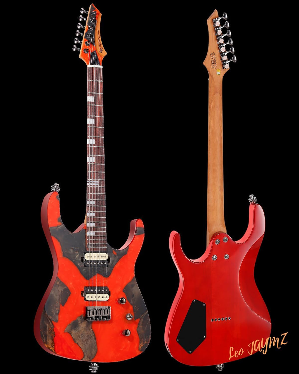 Leo Jaymz Electric Guitar Hurricane Deluxe Series, Mahogany Body, Roasted Maple Neck, Rosewood Fretboard, Locking Tuners, Rounded Frets, Case(Red Deluxe)