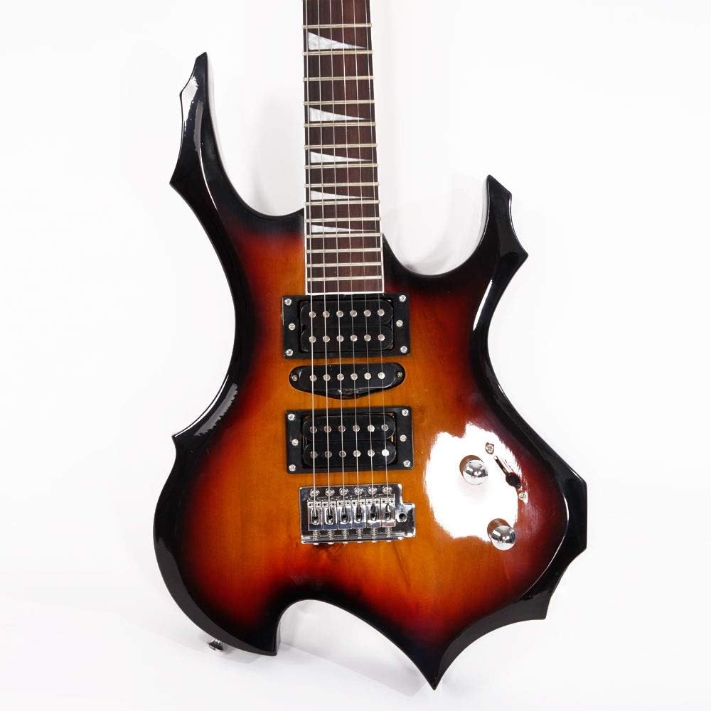 GLARRY Electric Guitar Buring Flame Design HSH Pickup for Beginner Right Hand with 20W AMP, Cable, Strap, Bag, Tremolo Arm and Accessories (Sunset)
