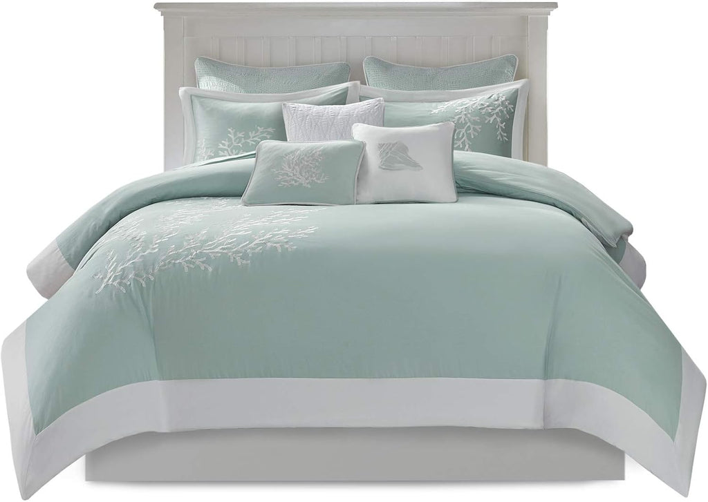 Harbor House 100% Cotton Duvet Cover, Jacquard Coastal Coral Duvet Cover Set – Light Weight Bed Comforter Covers, Coastline Blue King/Cal King (106'x90') 3 Piece