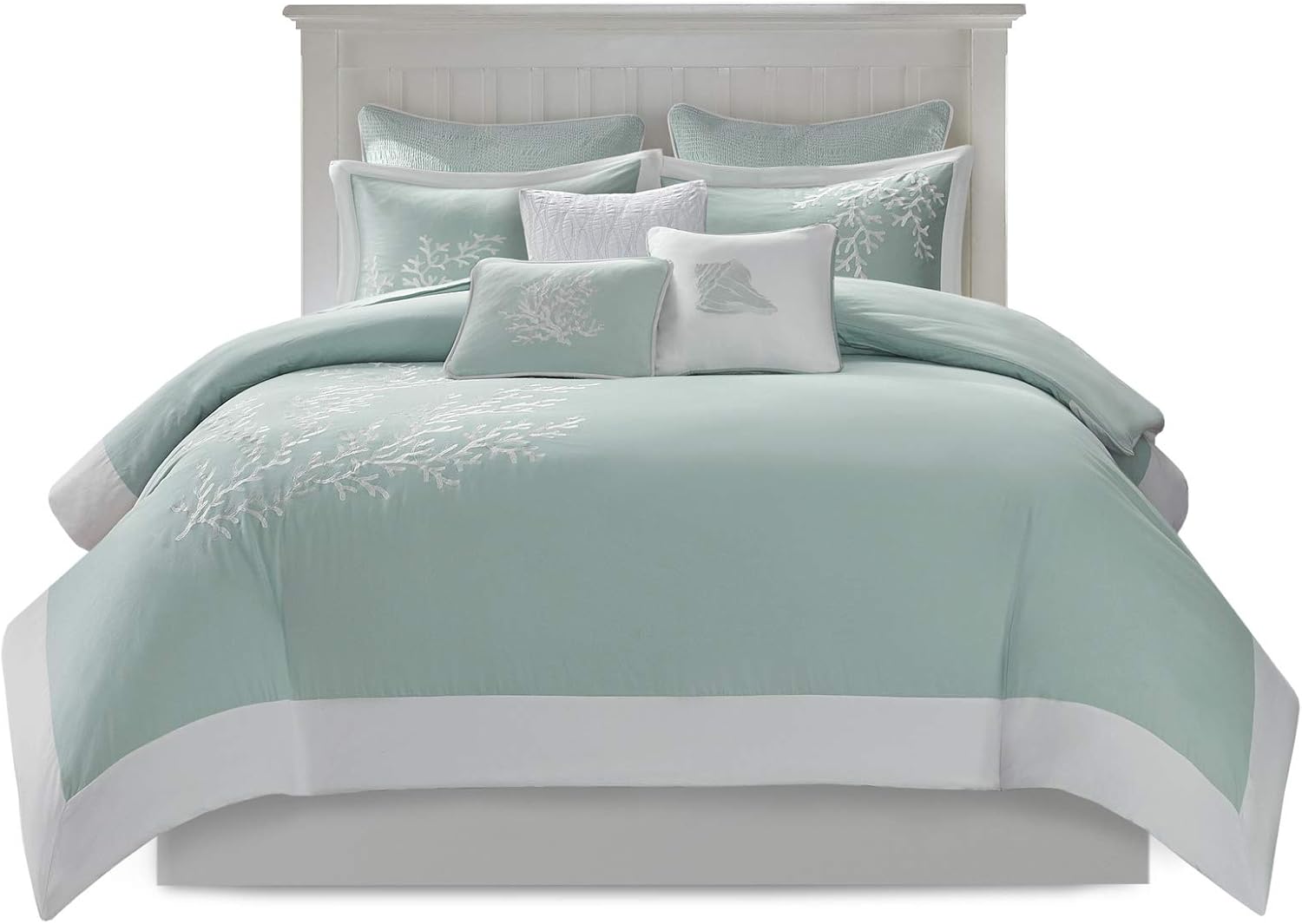 Harbor House 100% Cotton Duvet Cover, Jacquard Coastal Coral Duvet Cover Set – Light Weight Bed Comforter Covers, Coastline Blue King/Cal King (106'x90') 3 Piece