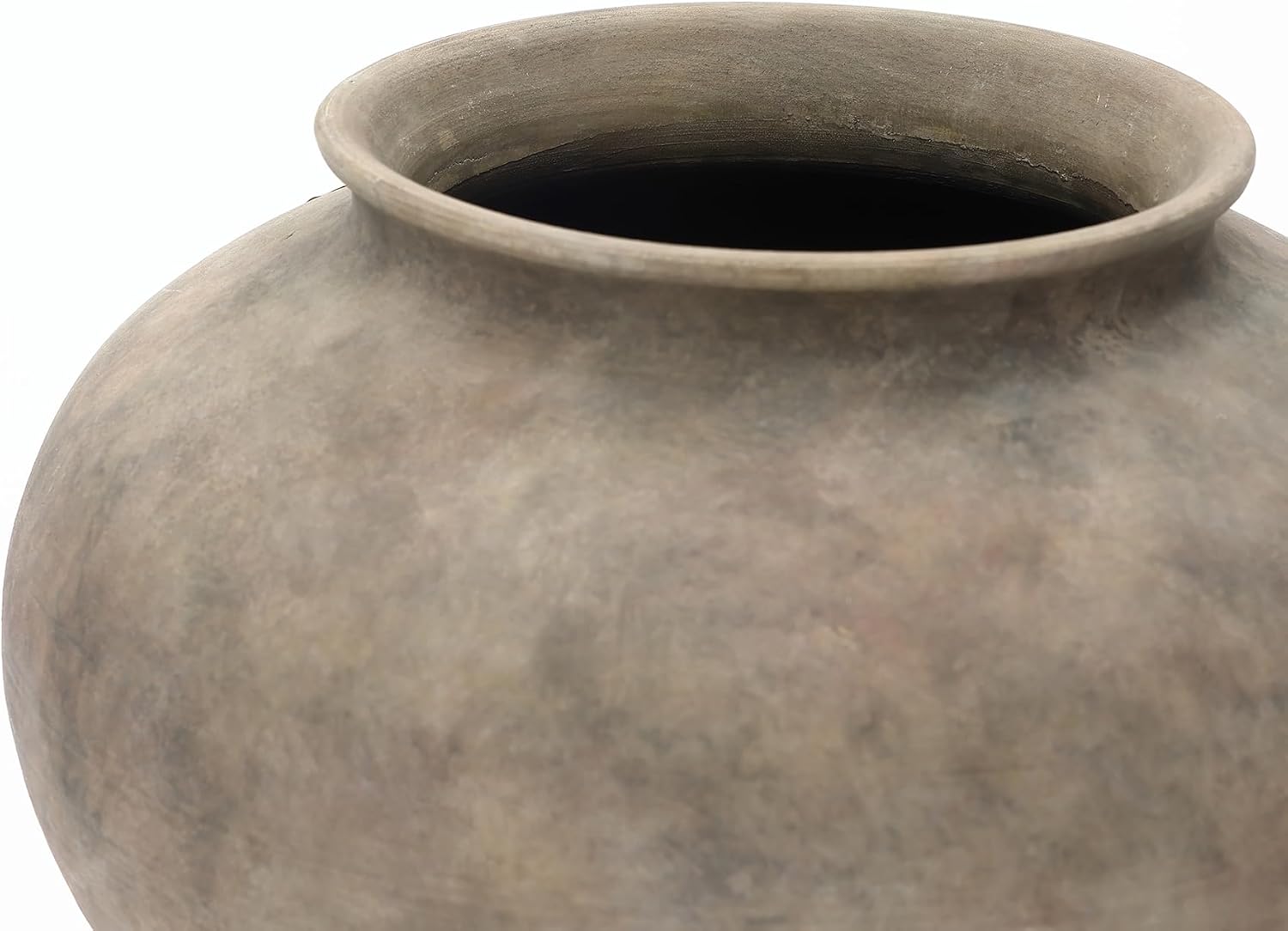 LuxenHome Round Rustic Ceramic Vase, 10' Wide Terracotta Pot with Earthy Gray-Brown Finish, Vintage Decorative Vase for Dining Table Home Decor, Farmhouse Pottery Vases for Shelf Living Room Decor