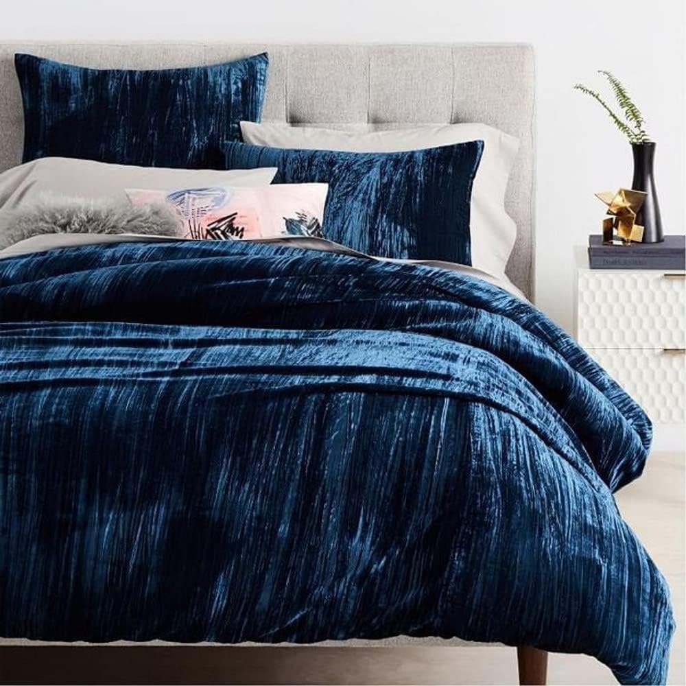 The Harry Creations 3 Pcs Set Solid Pattern Velvet Bedding Ultra Crushed Luxury Boho Donna Duvet Cover (Crush-Blue, Super King Plus 114 inches x 118 inches)