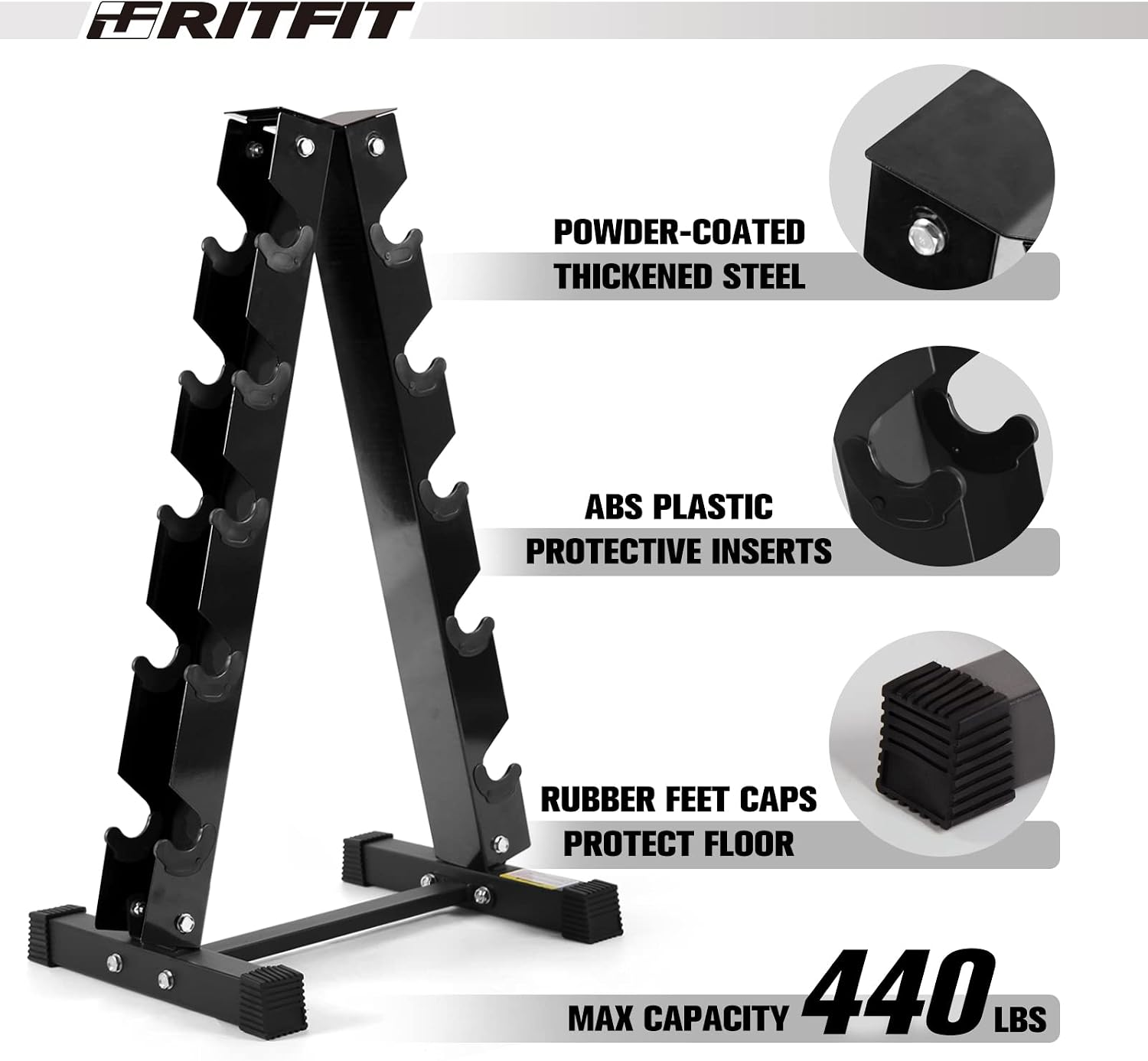 RITFIT Rubber Hex Dumbbells Set with Rack, 180-780LB Heavy-Duty Cast Iron Core, Knurled Chrome Handle, Space-Saving Storage Rack for Home Gym Strength Training