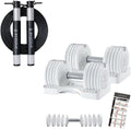 BYZOOM FITNESS Adjustable Dumbbell/ 25LB Pair White and Jump Rope/Black Set for Home Gym Workout