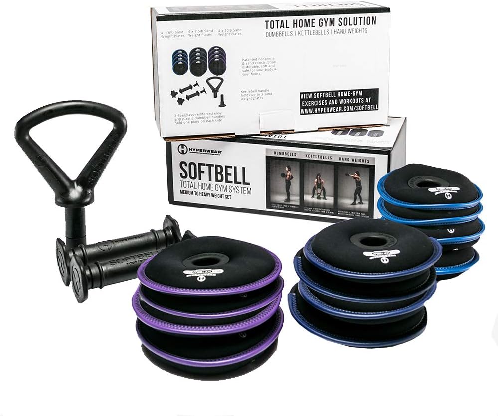 Hyperwear SoftBell® Adjustable Weight System – Modular Home Gym Set Converts to Dumbbells, Kettlebells & Plates, Quiet Soft Weights (3–20 lb or 20–50 lb Sets)