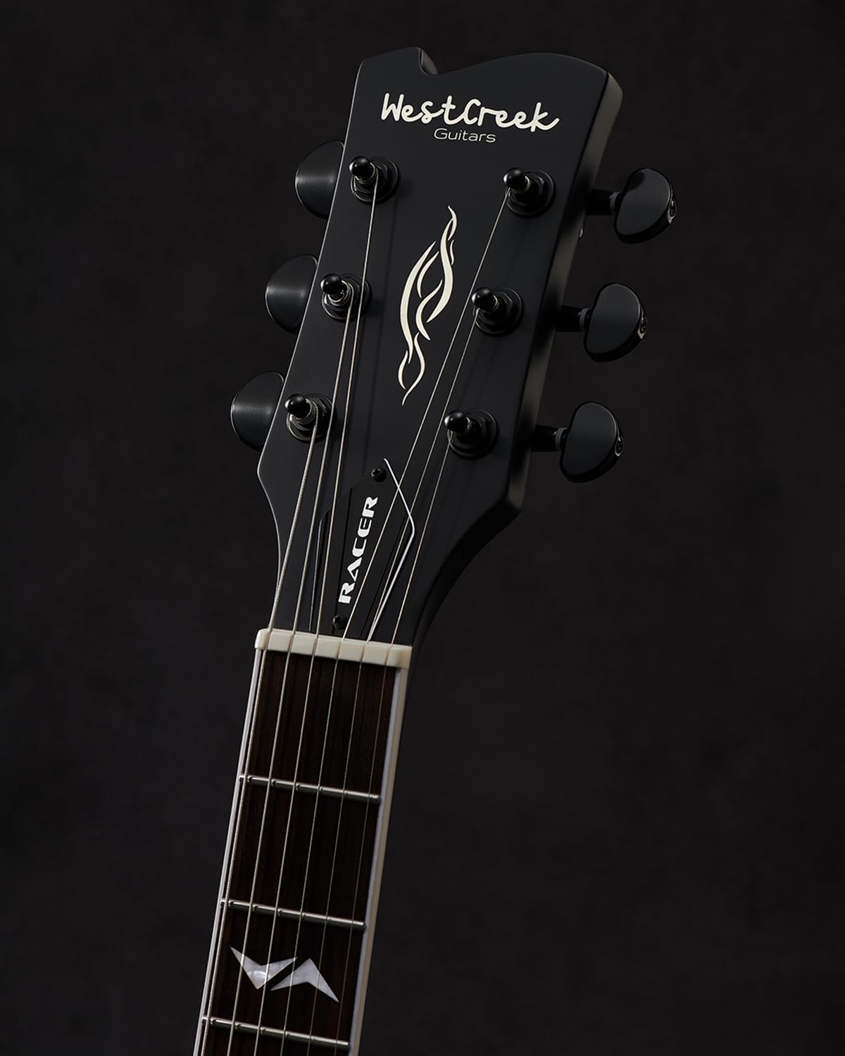 WestCreek RACER Solid Body Electric Guitar, Double Cut guitar, Rounded End Frets, Bone nut, Rosewood Fingerboard, Mahogany Body (Matte Black)