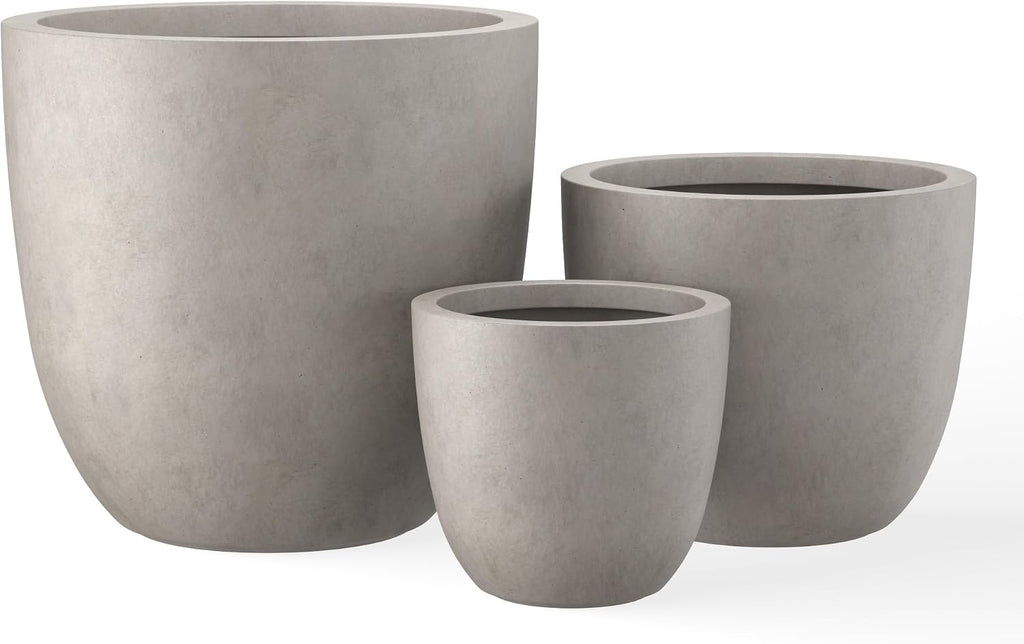 Kante 18',14',10' Dia Concrete Round Planters (Set of 3), Outdoor Indoor Large Planter Pots with Drainage Hole and Rubber Plug for Home Patio Garden, Weathered Concrete