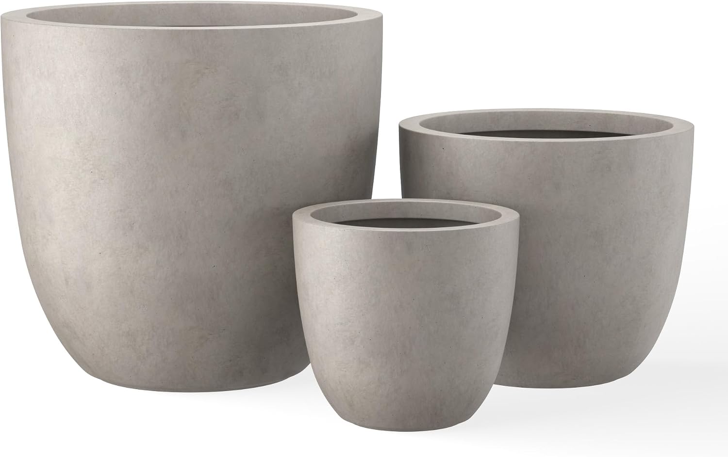Kante 18',14',10' Dia Concrete Round Planters (Set of 3), Outdoor Indoor Large Planter Pots with Drainage Hole and Rubber Plug for Home Patio Garden, Weathered Concrete