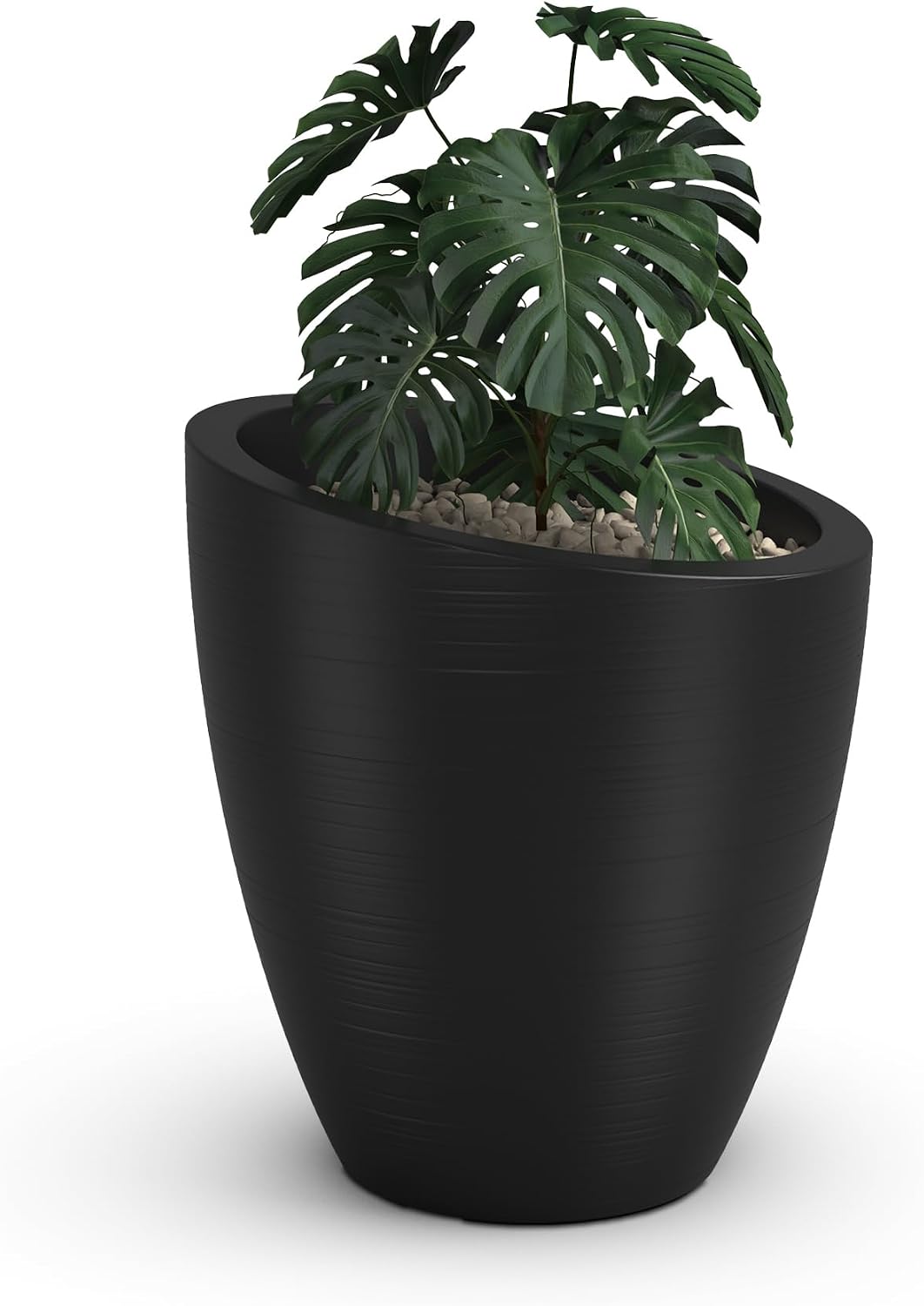 Round Mayne Planter with Sloped Top and Textured Finish