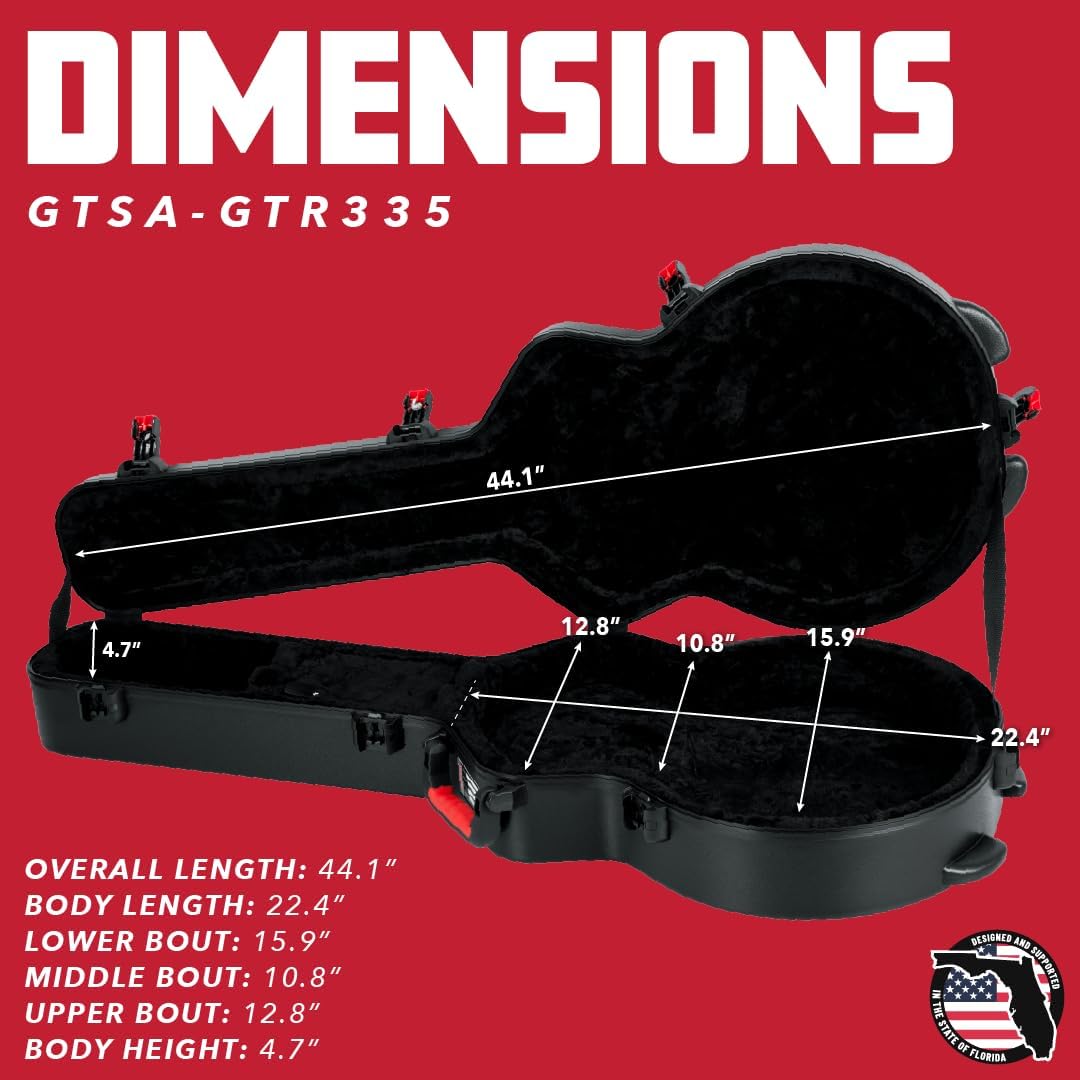 Gator Cases Molded Flight Case for 335 Semi-Hollow Electric Guitars with TSA Approved Locking Latch, (GTSA-GTR335)