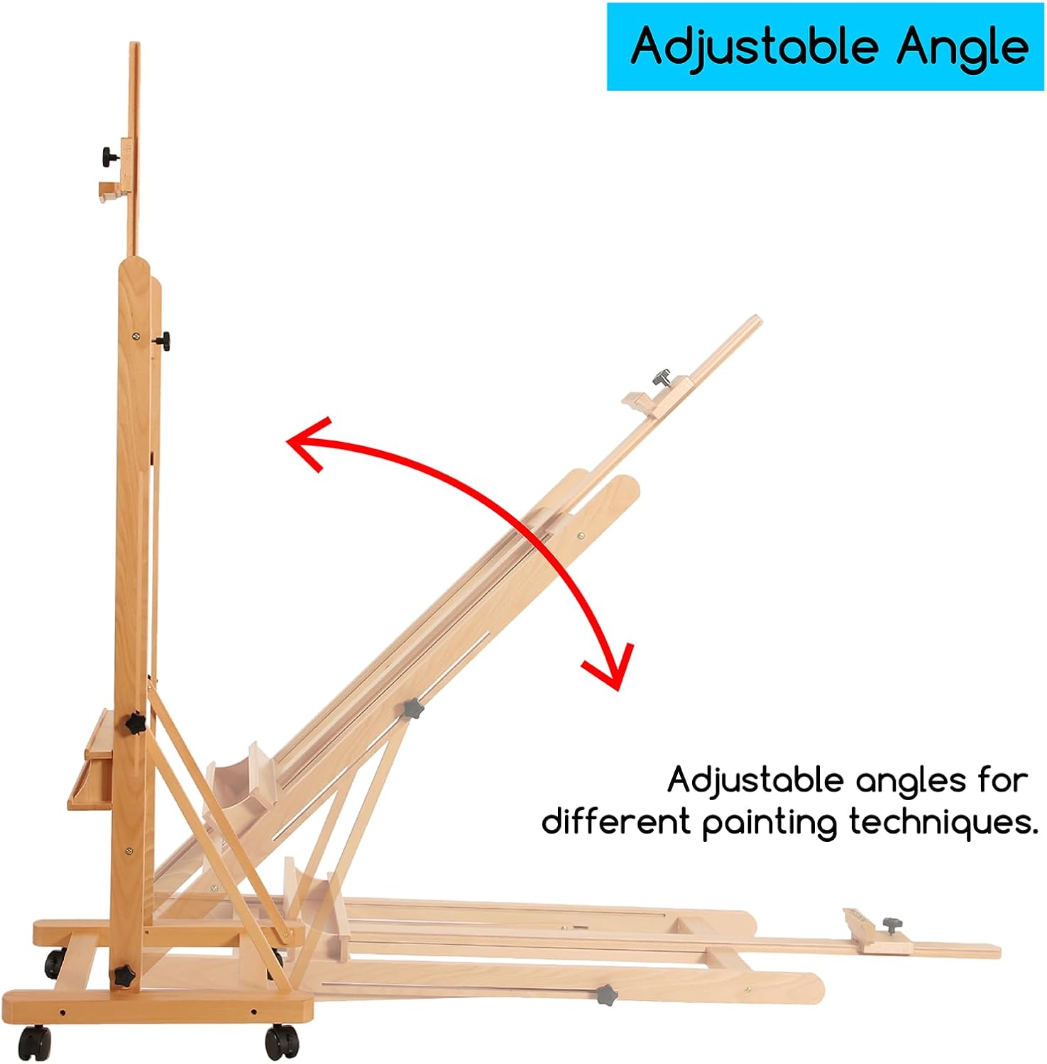MEEDEN Large Studio H-Frame Beech Wood Artist Easel - Adjustable Movable Tilting Easel, Floor Painting Easel Stand, Holds Canvas Art up to 48'