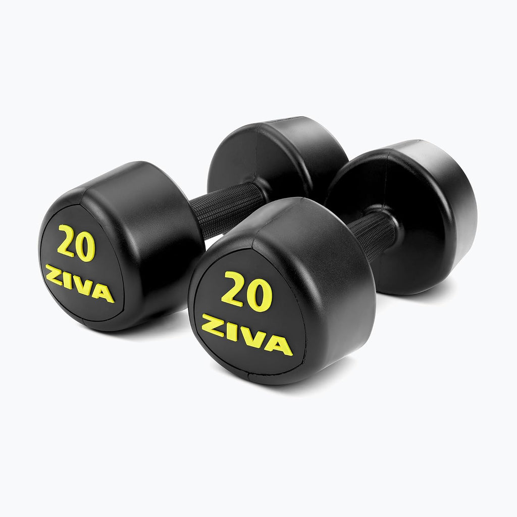 ZIVA RPU Tribell Dumbbell Pair – Premium Urethane-Coated Hand Weights with Ergonomic textured Grip & Steel Core – 2–20 lb Sets in Multiple Colors for Strength Training