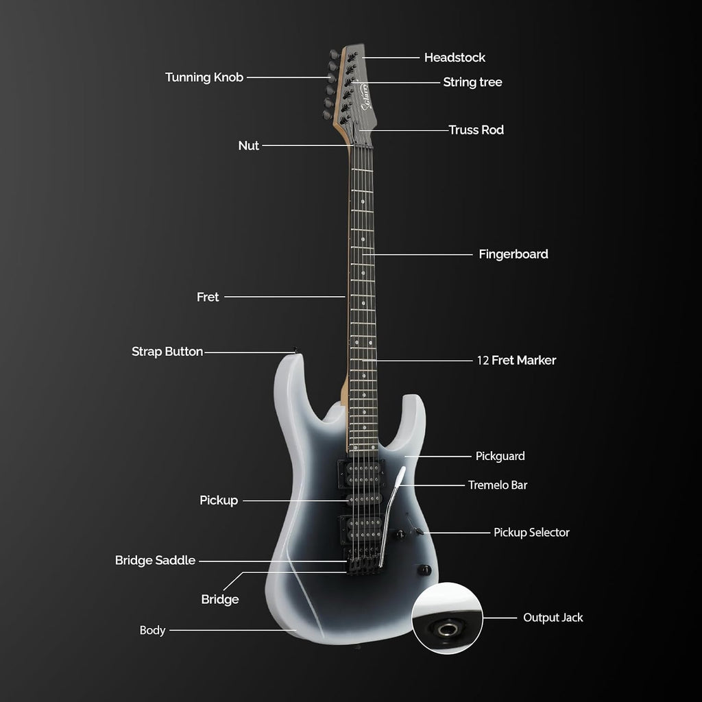 GLARRY 39' Full Size Electric Guitar Kit for Beginners, Starter Electric Guitar Set with 20W Amp & HSH Pickups, Model 170 (Black-White)