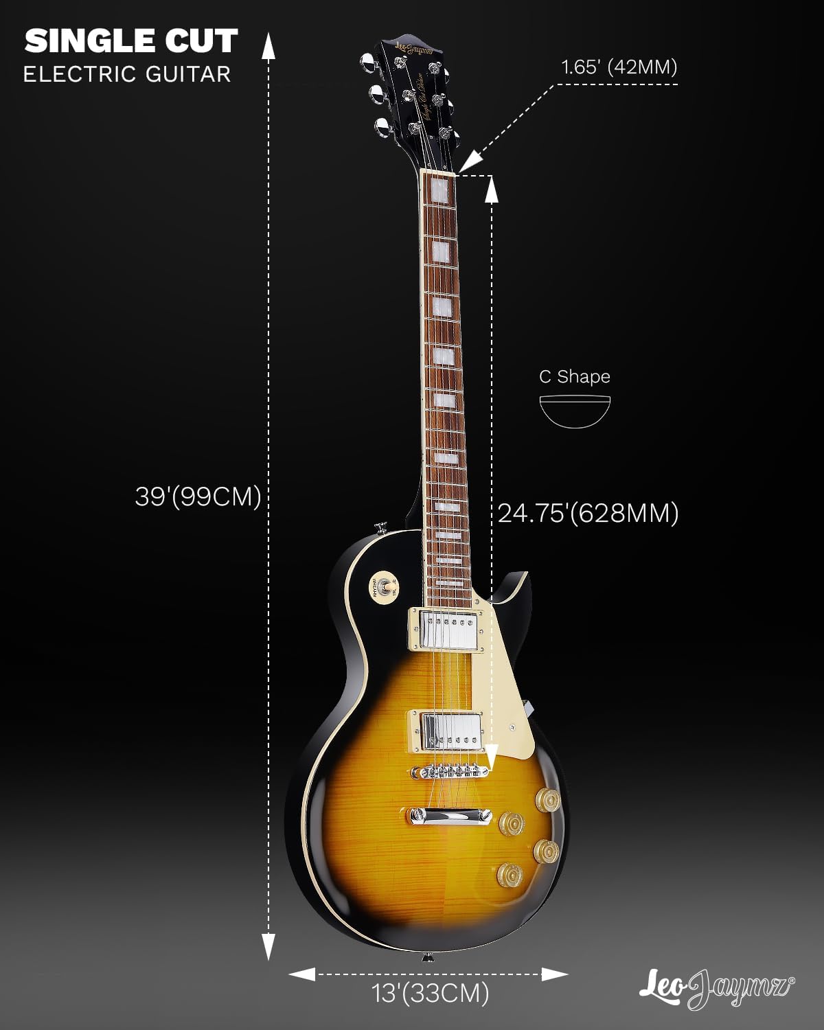 Leo Jaymz SC Series Electric Guitar – Mahogany Body, Laurel Fingerboard, Dual Humbuckers, Tune-O-Matic Bridge, C Neck, 18:1 Tuners (Sunburst)