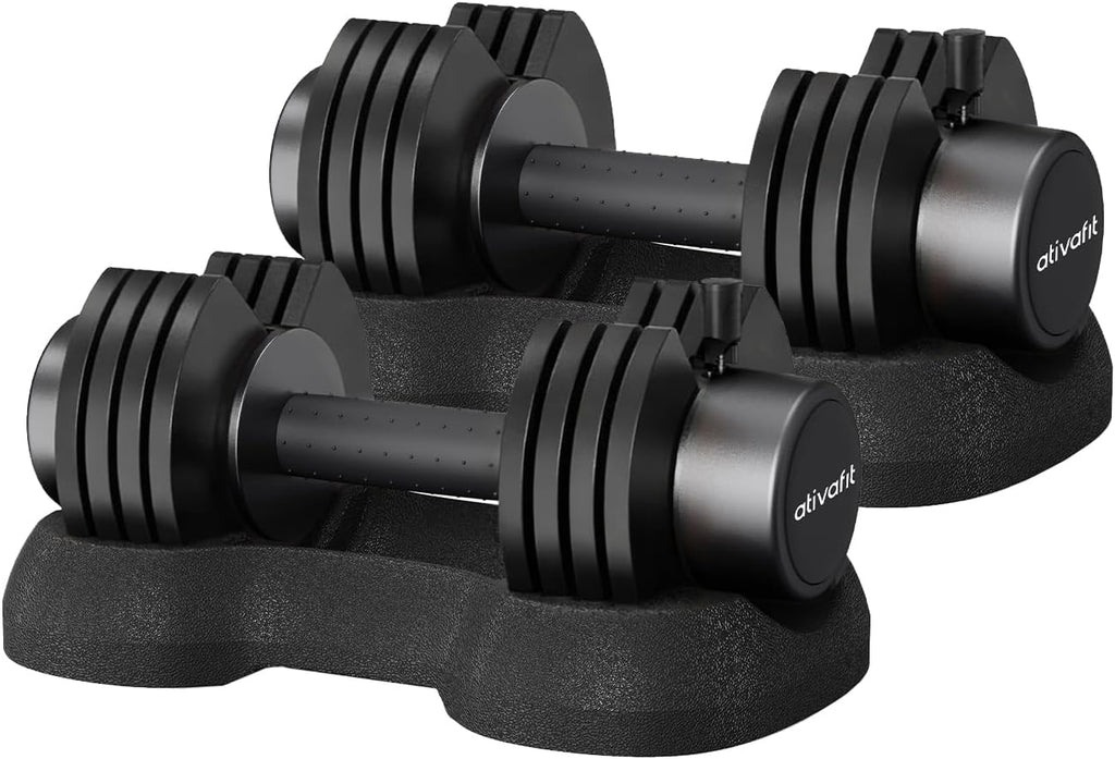 ATIVAFIT Adjustable Dumbbell Set of 2, 5–88LB Quick Dial Free Weights with Double Safety Lock, Anti-Slip Steel Handle & Storage Box, Space Saving Home Gym Equipment for Full Body Strength Training, Suitable for Home Fitness Users