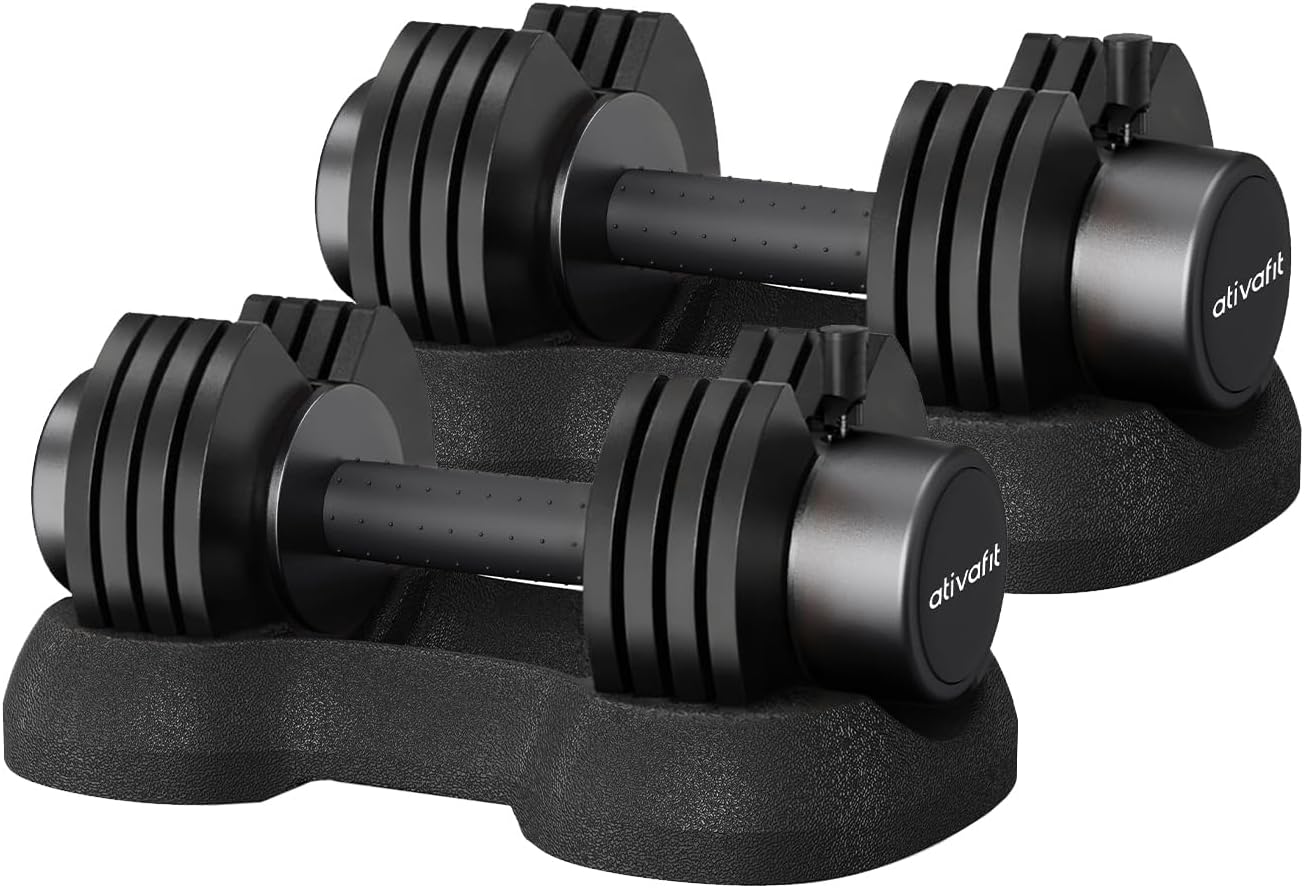 ATIVAFIT Adjustable Dumbbell Set of 2, 5–88LB Quick Dial Free Weights with Double Safety Lock, Anti-Slip Steel Handle & Storage Box, Space Saving Home Gym Equipment for Full Body Strength Training, Suitable for Home Fitness Users