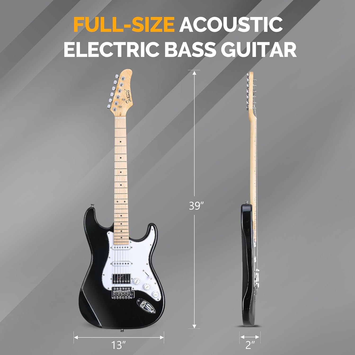 GLARRY Electric Guitar, 39' Full Size Electric Guitar Kit with HSS Pickup Coil Split for Beginner, 20W Amp and Accessories Pack Guitar Bag (Black)