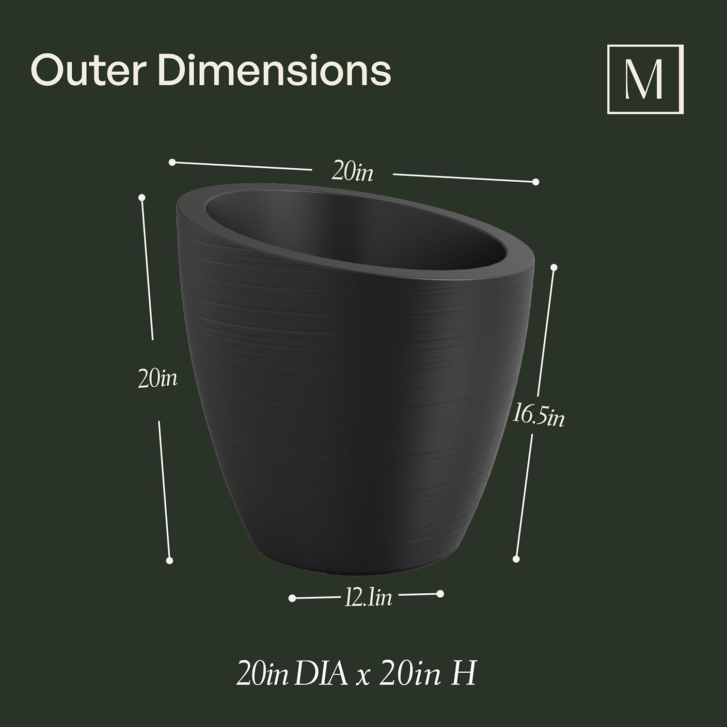 Mayne 8879-B Modesto 20in Round Patio Planter, Black