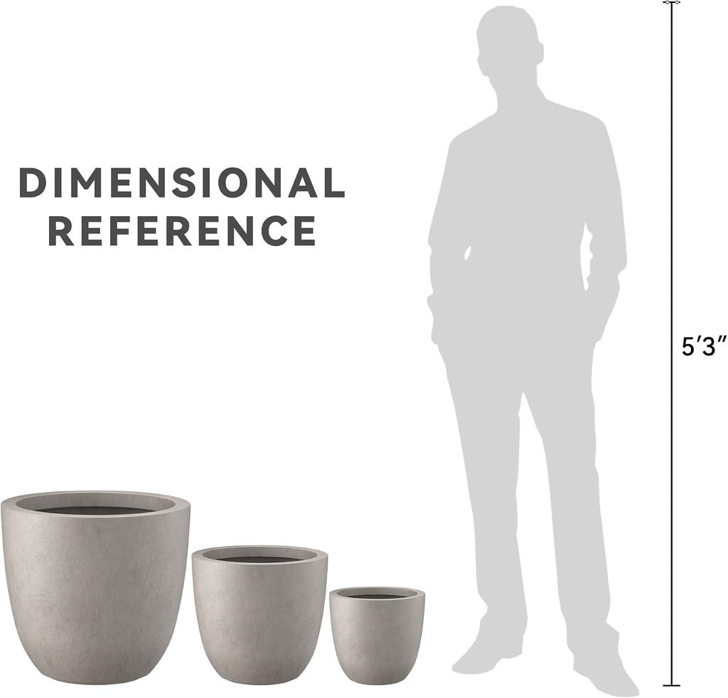 Kante 18',14',10' Dia Concrete Round Planters (Set of 3), Outdoor Indoor Large Planter Pots with Drainage Hole and Rubber Plug for Home Patio Garden, Weathered Concrete