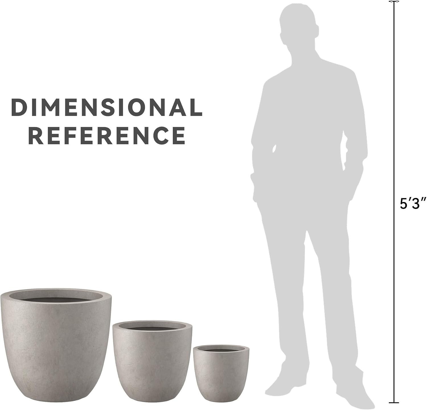 Kante 18',14',10' Dia Concrete Round Planters (Set of 3), Outdoor Indoor Large Planter Pots with Drainage Hole and Rubber Plug for Home Patio Garden, Weathered Concrete